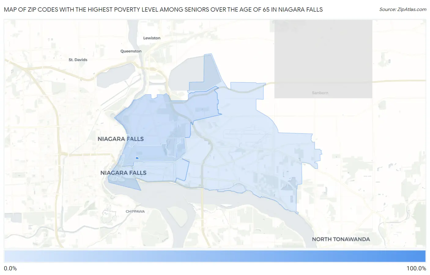 Zip Codes with the Highest Poverty Level Among Seniors Over the Age of 65 in Niagara Falls Map