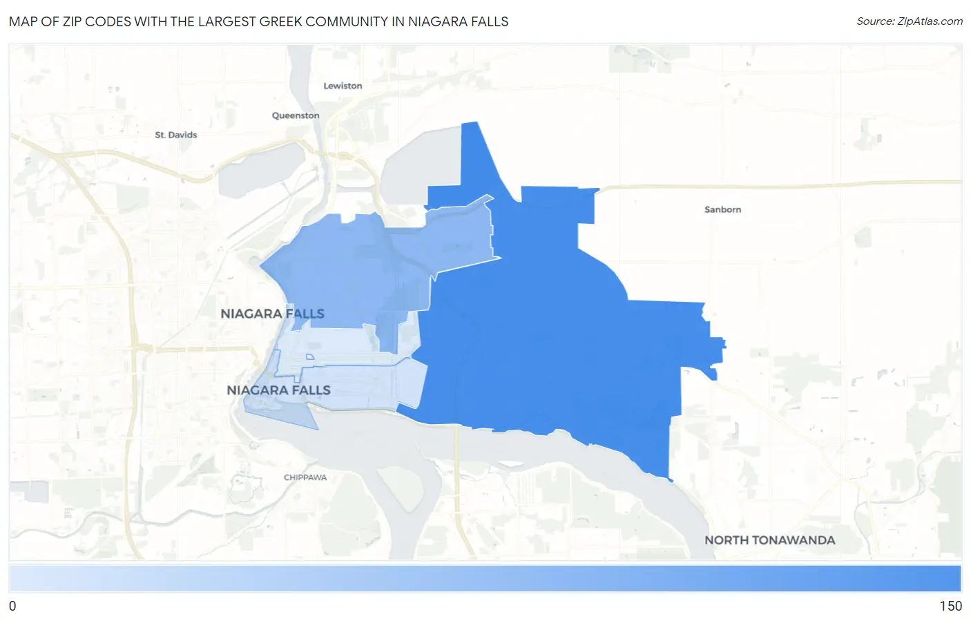Zip Codes with the Largest Greek Community in Niagara Falls Map