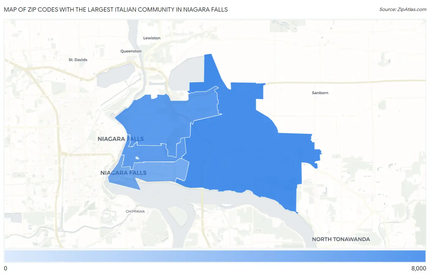 Zip Codes with the Largest Italian Community in Niagara Falls Map