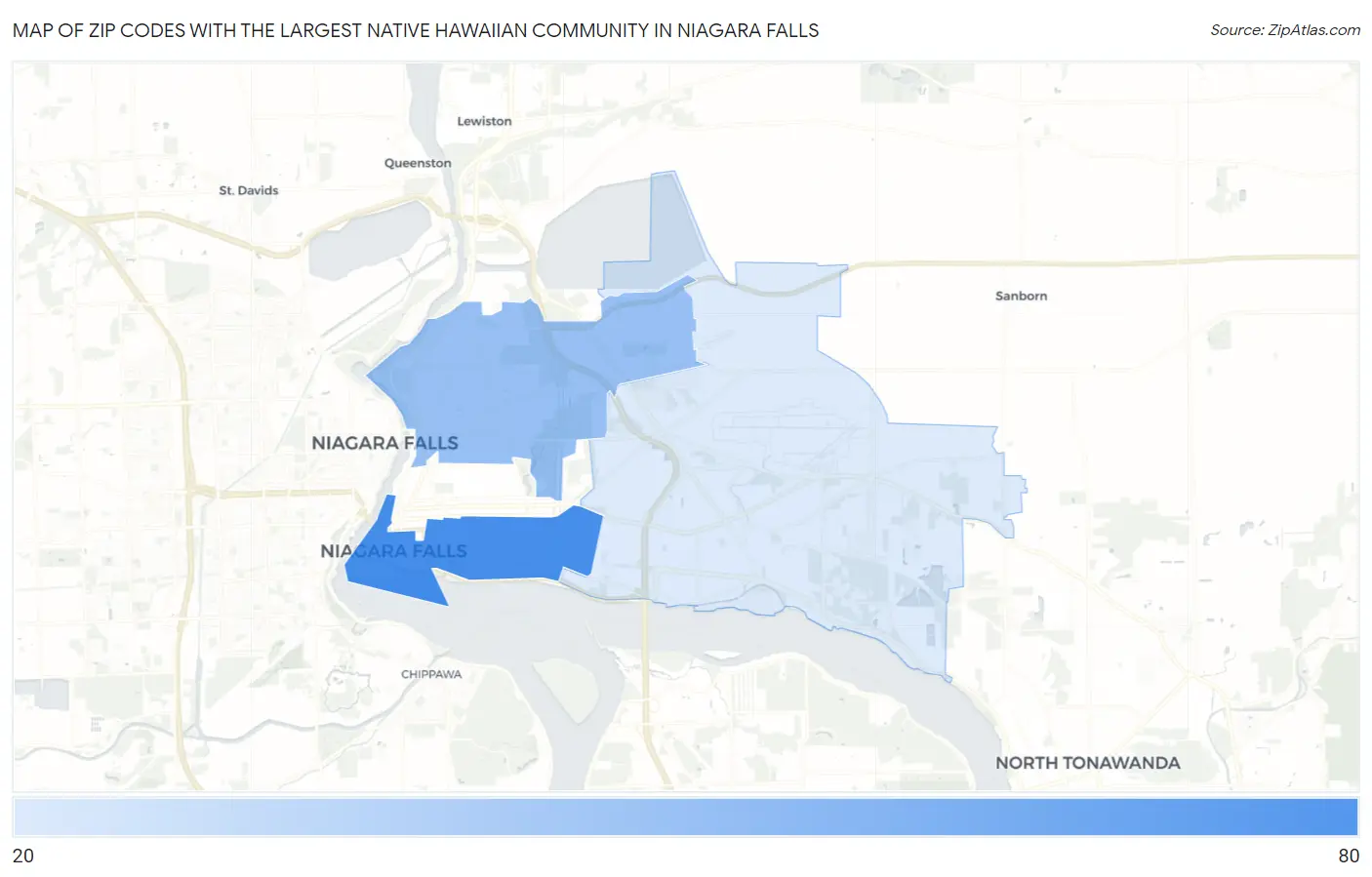 Zip Codes with the Largest Native Hawaiian Community in Niagara Falls Map