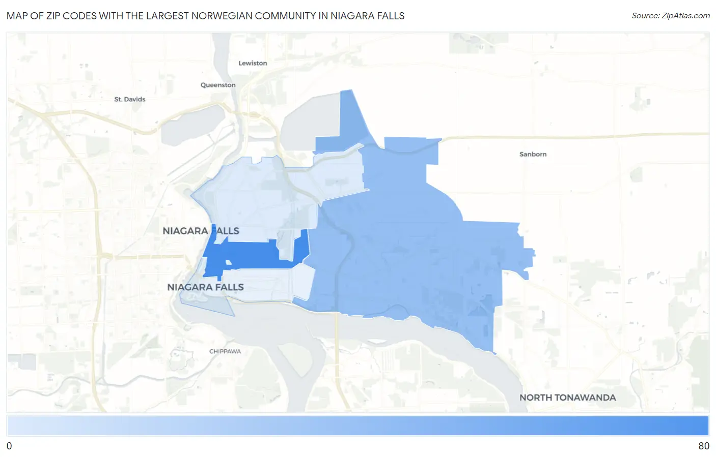 Zip Codes with the Largest Norwegian Community in Niagara Falls Map