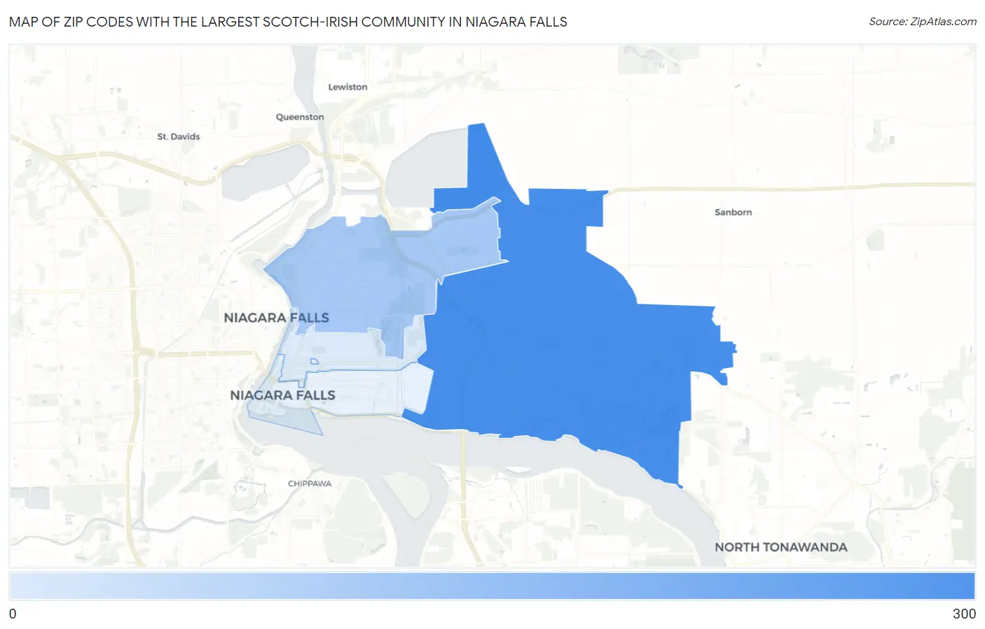 Zip Codes with the Largest Scotch-Irish Community in Niagara Falls Map