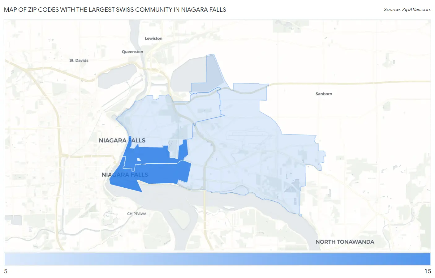 Zip Codes with the Largest Swiss Community in Niagara Falls Map