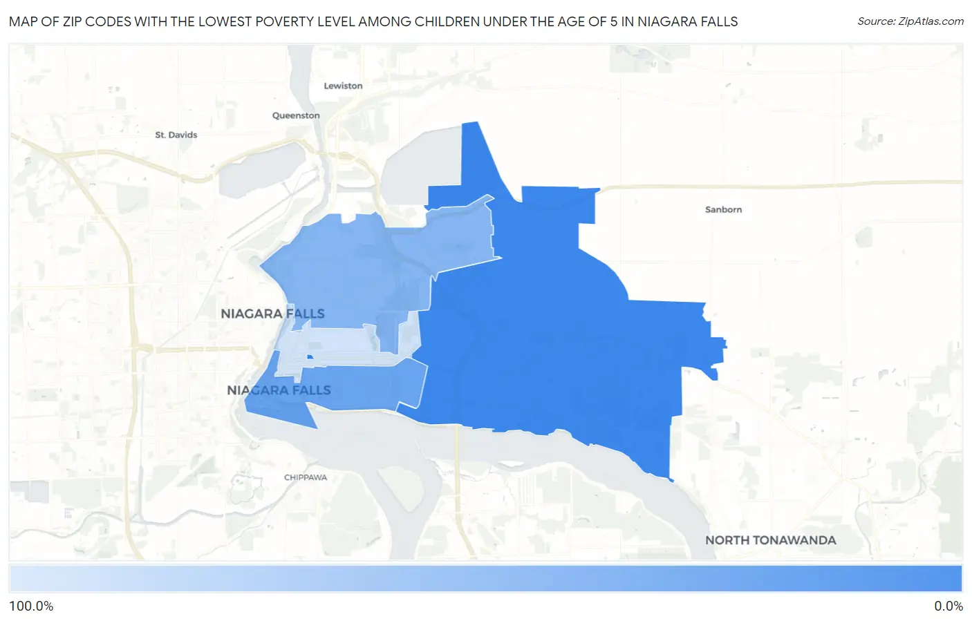 Zip Codes with the Lowest Poverty Level Among Children Under the Age of 5 in Niagara Falls Map
