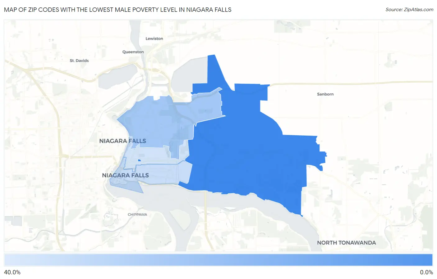 Zip Codes with the Lowest Male Poverty Level in Niagara Falls Map