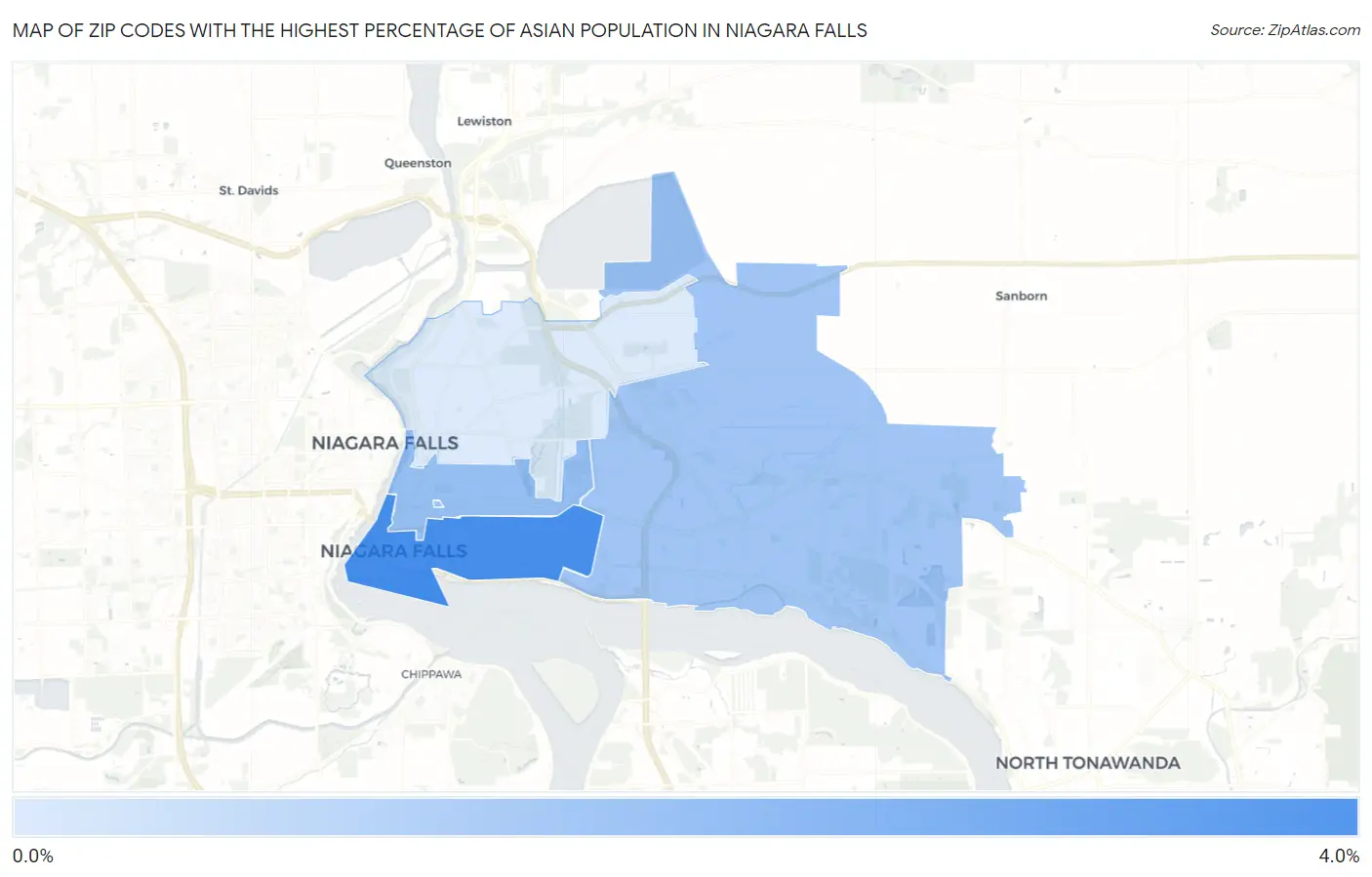 Zip Codes with the Highest Percentage of Asian Population in Niagara Falls Map