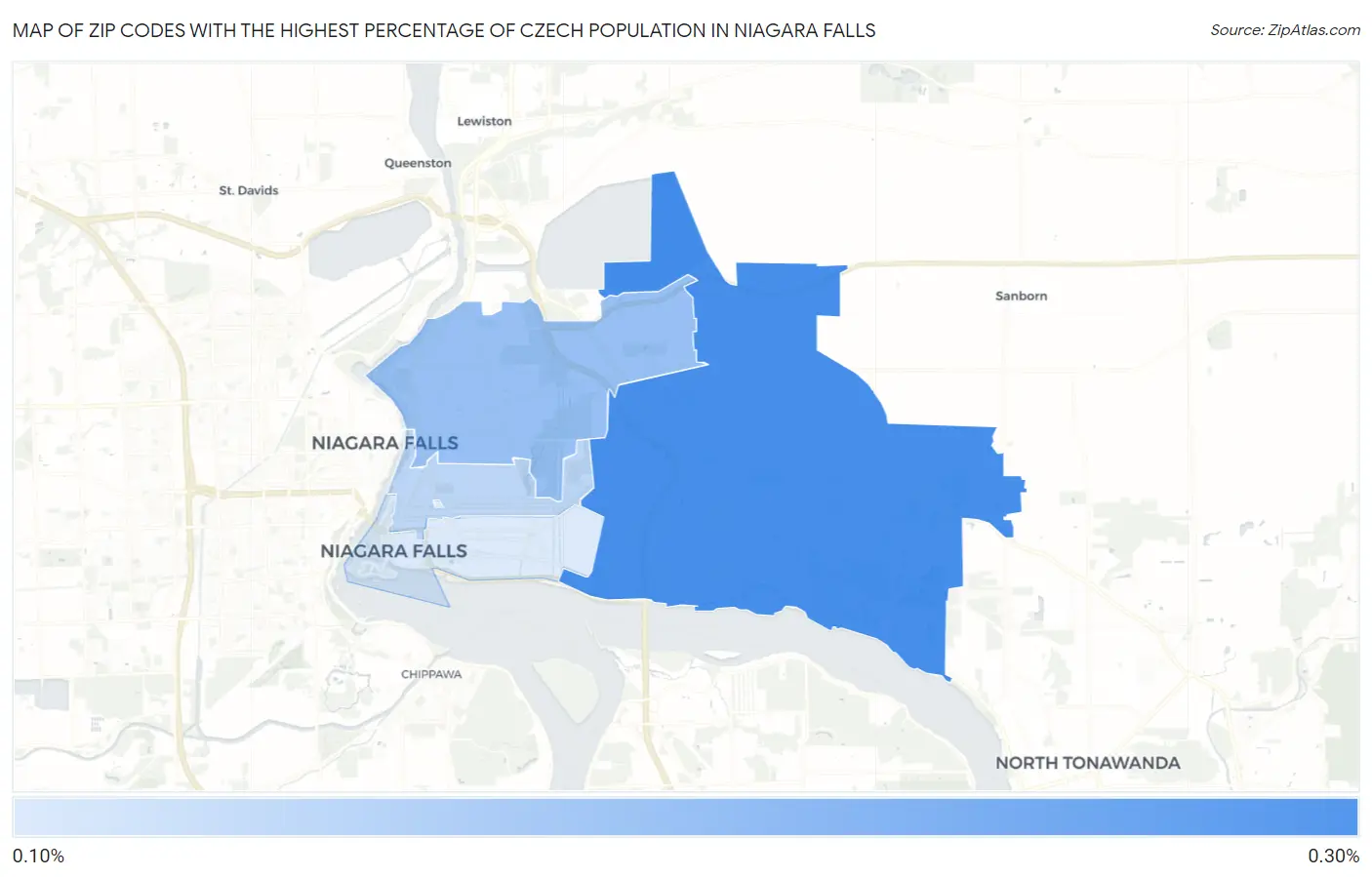 Zip Codes with the Highest Percentage of Czech Population in Niagara Falls Map