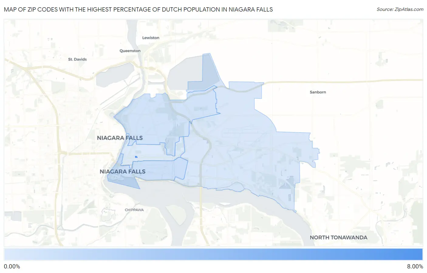 Zip Codes with the Highest Percentage of Dutch Population in Niagara Falls Map