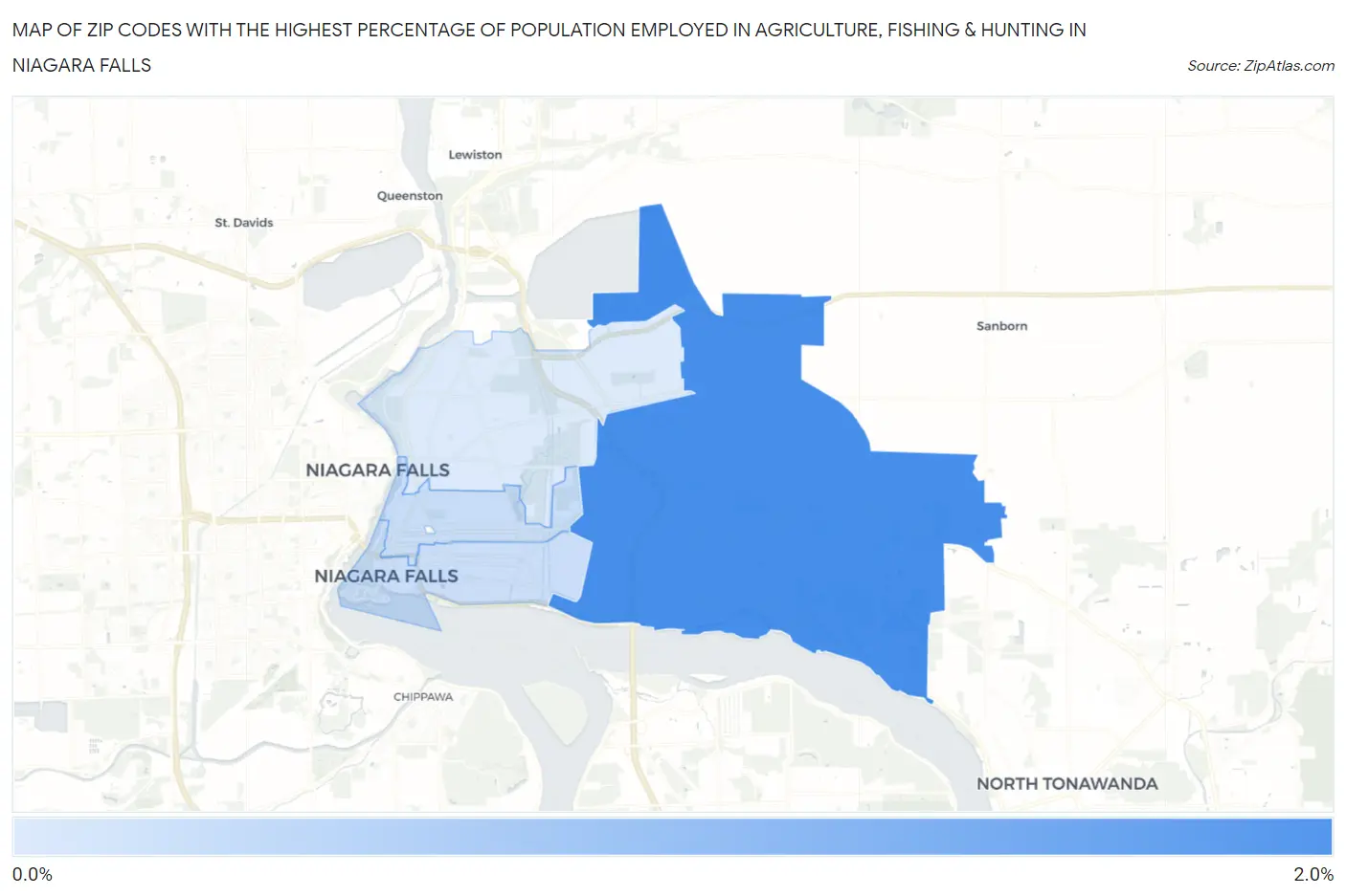 Zip Codes with the Highest Percentage of Population Employed in Agriculture, Fishing & Hunting in Niagara Falls Map