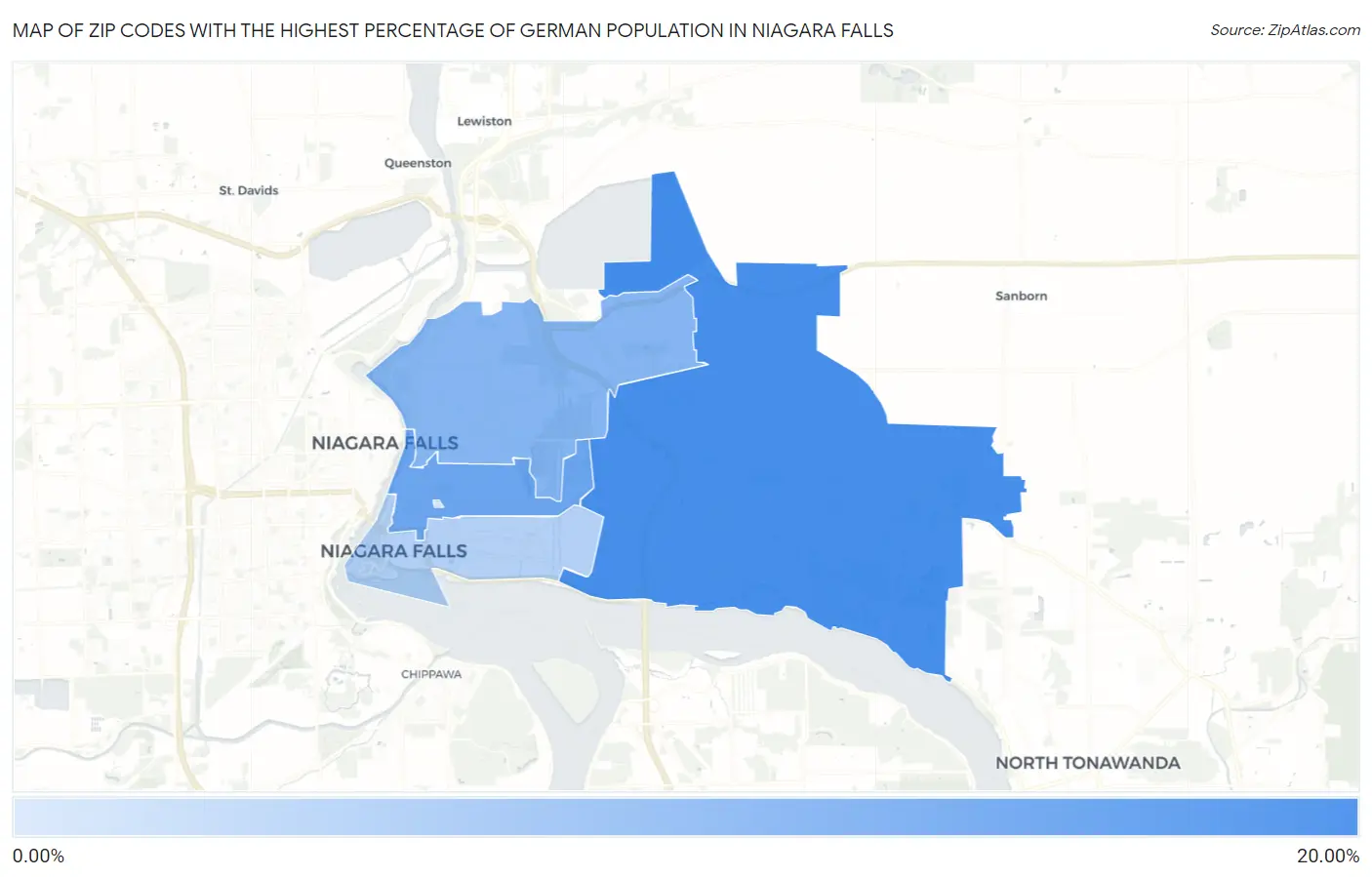 Zip Codes with the Highest Percentage of German Population in Niagara Falls Map