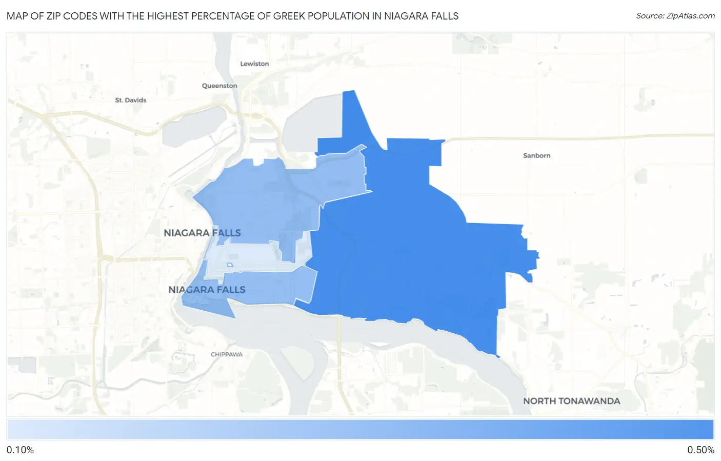 Zip Codes with the Highest Percentage of Greek Population in Niagara Falls Map