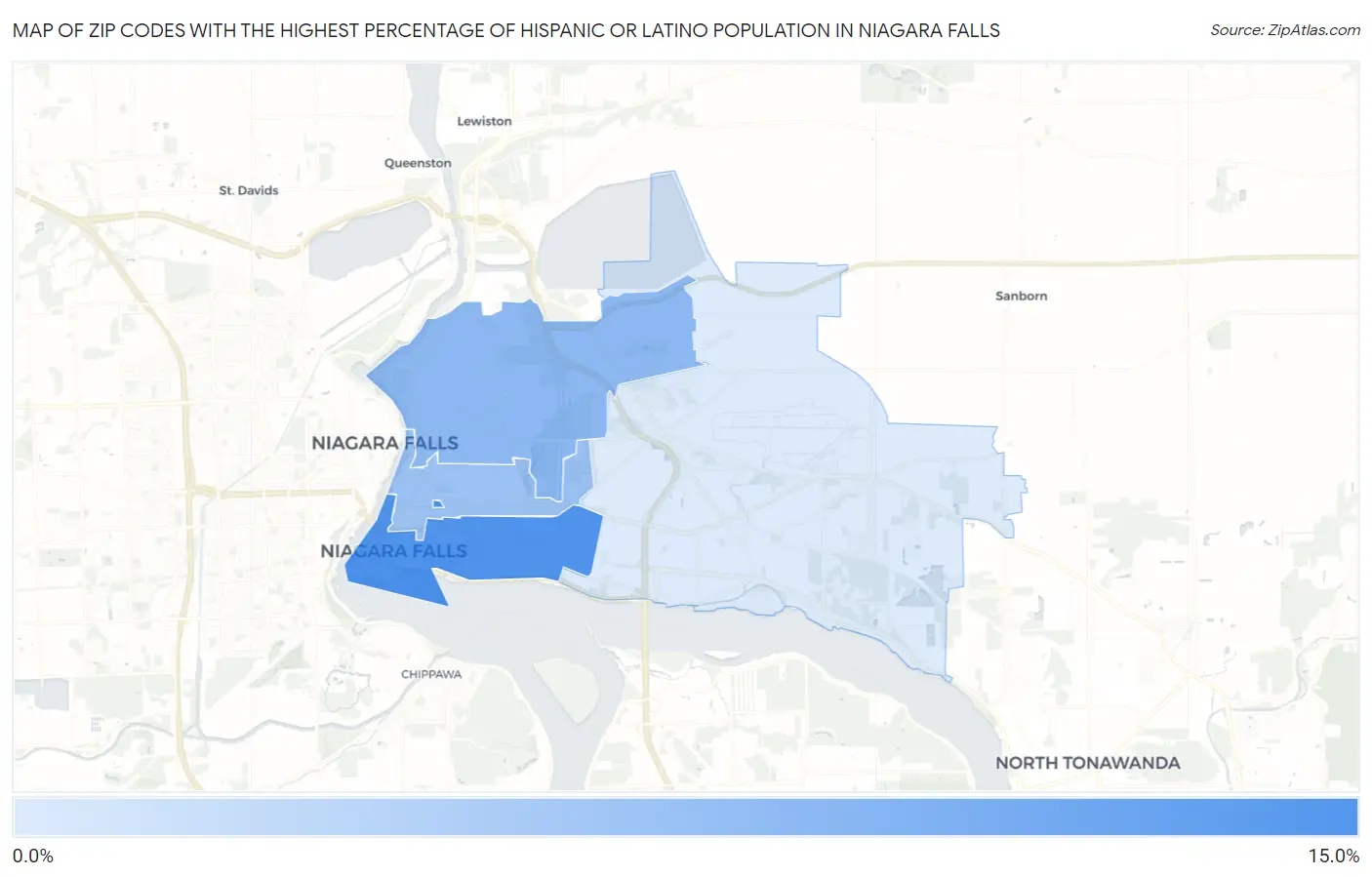 Zip Codes with the Highest Percentage of Hispanic or Latino Population in Niagara Falls Map