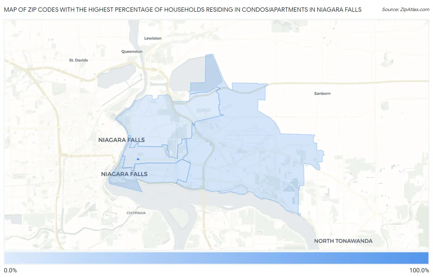 Zip Codes with the Highest Percentage of Households Residing in Condos/Apartments in Niagara Falls Map