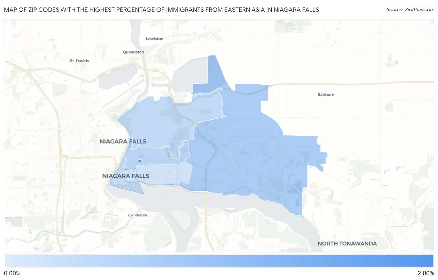 Zip Codes with the Highest Percentage of Immigrants from Eastern Asia in Niagara Falls Map