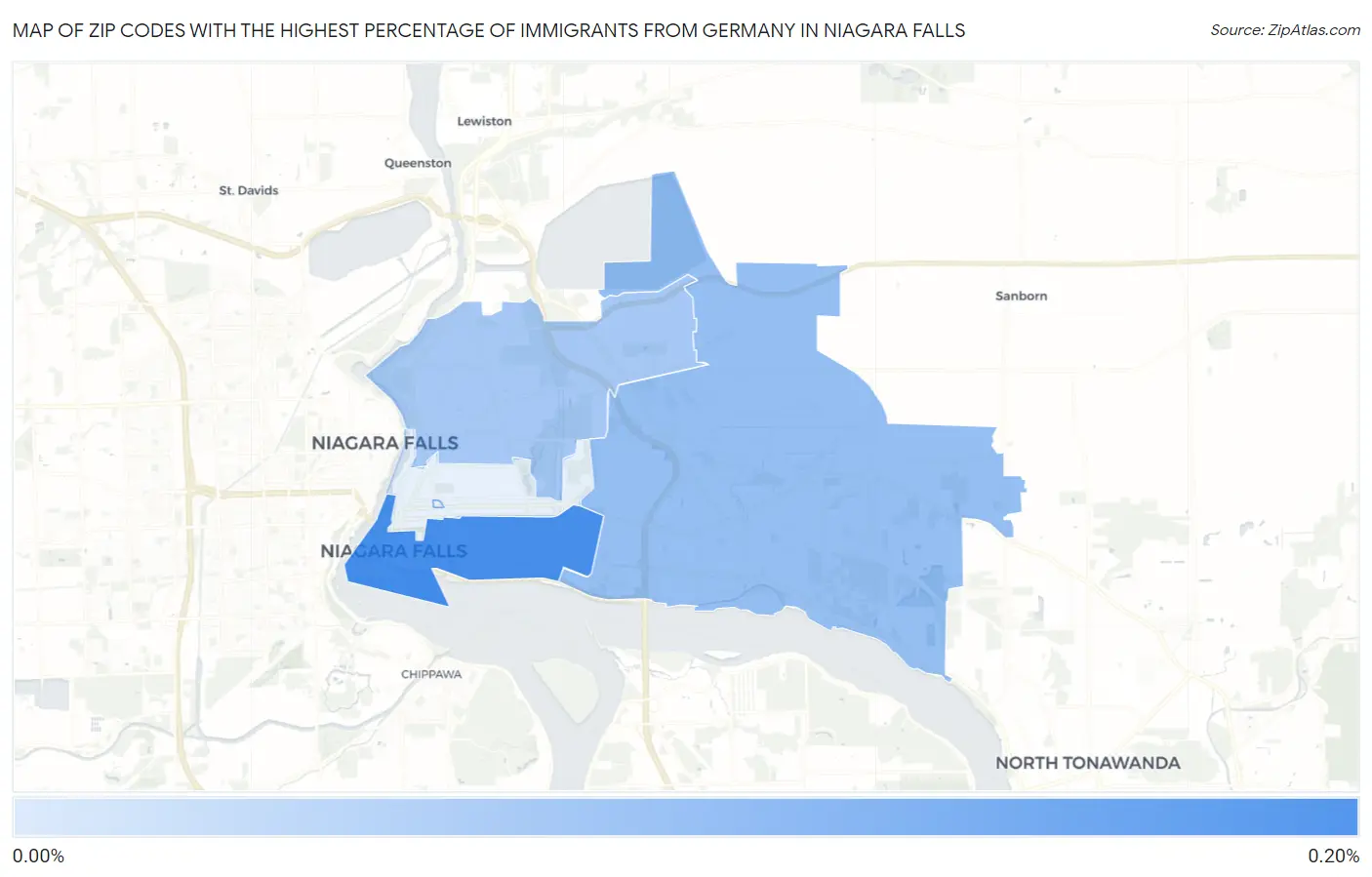Zip Codes with the Highest Percentage of Immigrants from Germany in Niagara Falls Map