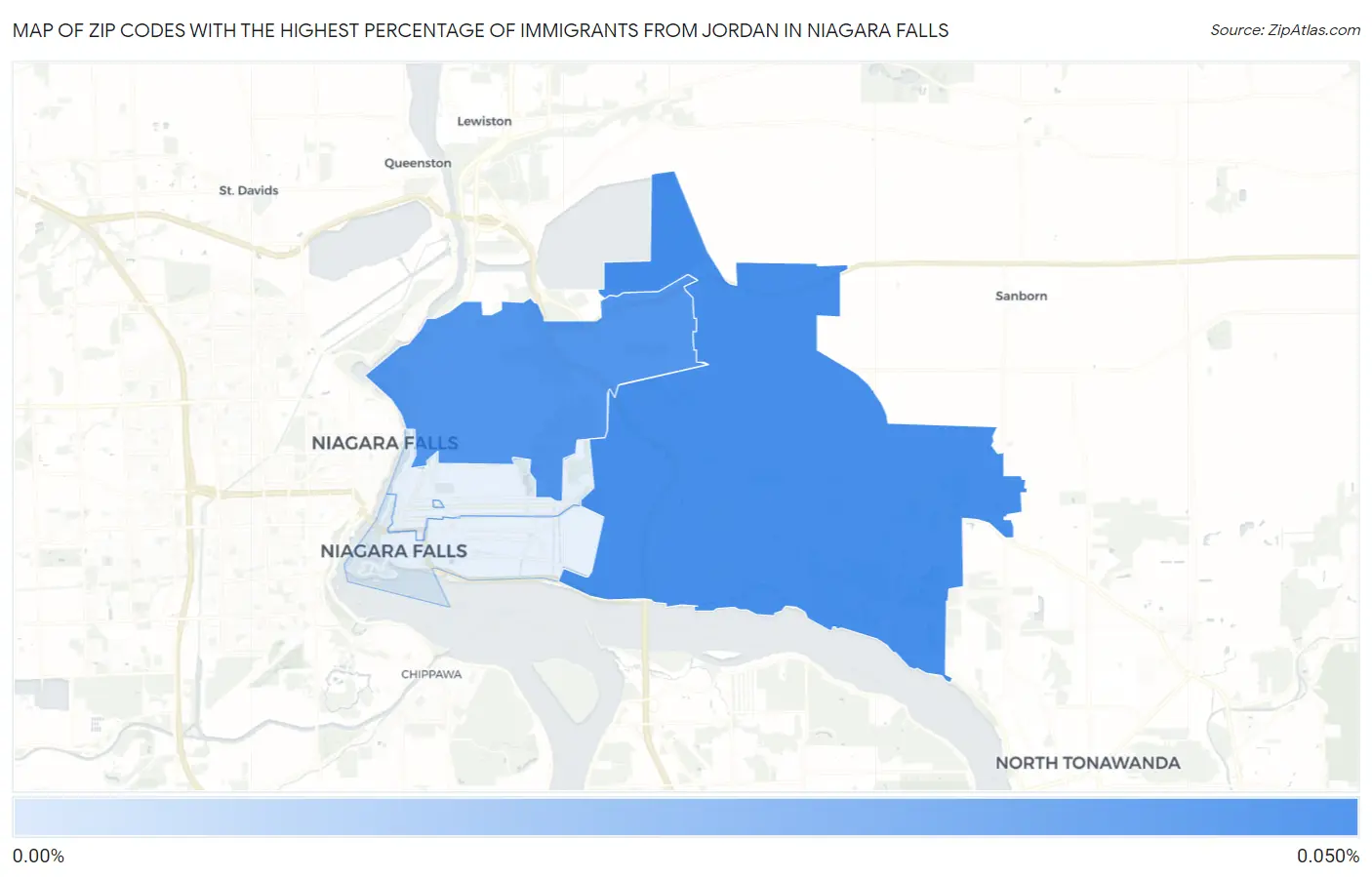 Zip Codes with the Highest Percentage of Immigrants from Jordan in Niagara Falls Map