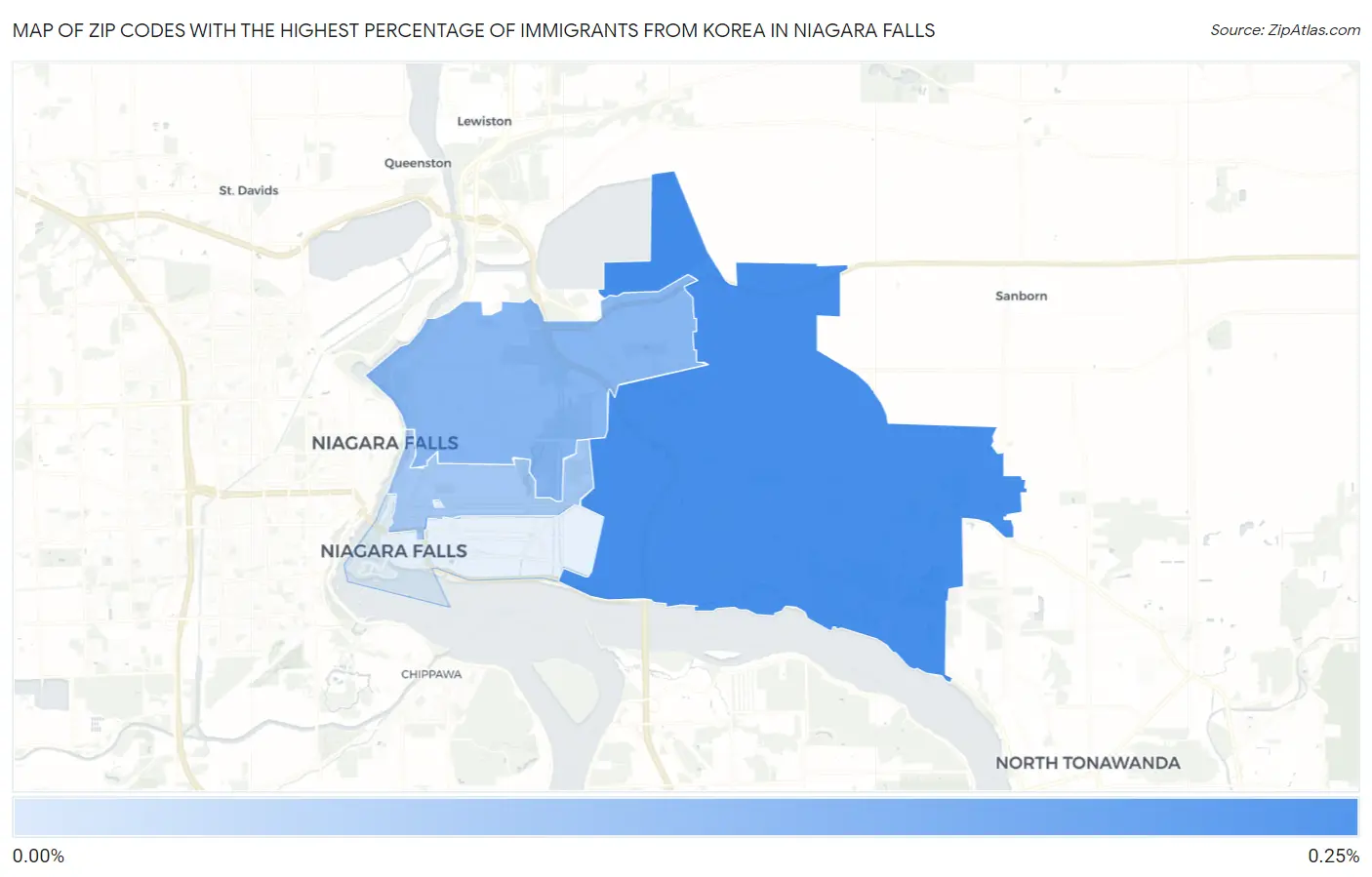 Zip Codes with the Highest Percentage of Immigrants from Korea in Niagara Falls Map