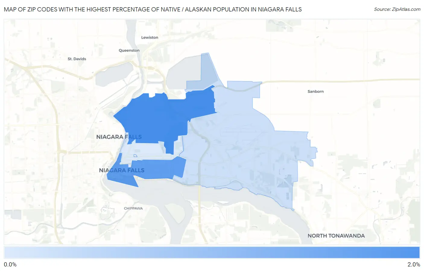 Zip Codes with the Highest Percentage of Native / Alaskan Population in Niagara Falls Map