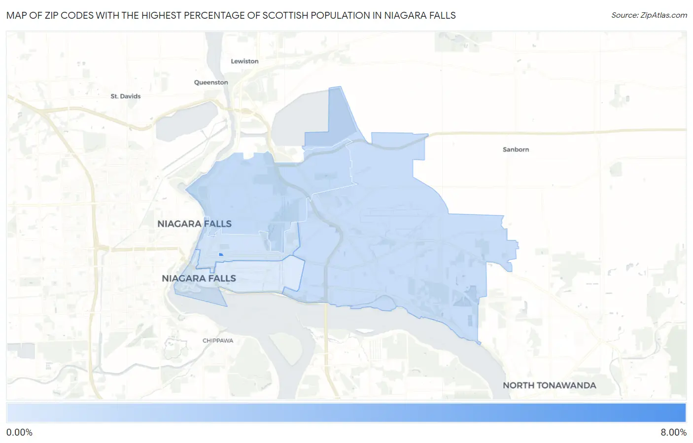 Zip Codes with the Highest Percentage of Scottish Population in Niagara Falls Map