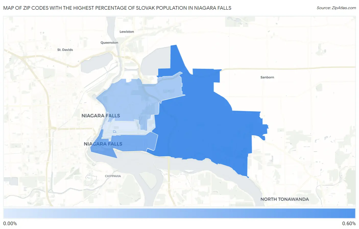 Zip Codes with the Highest Percentage of Slovak Population in Niagara Falls Map