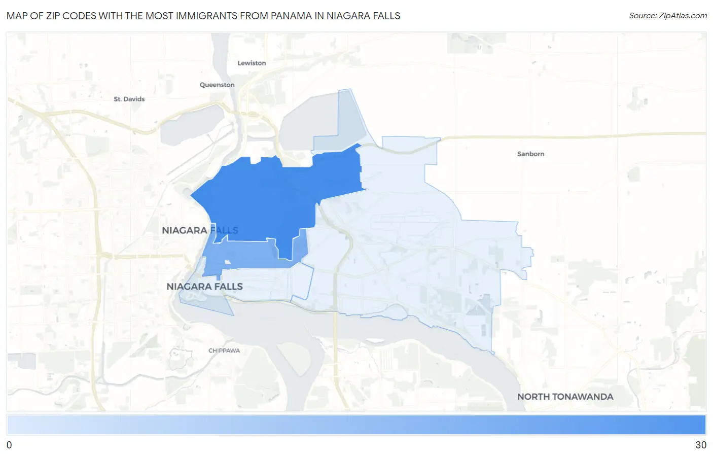 Zip Codes with the Most Immigrants from Panama in Niagara Falls Map