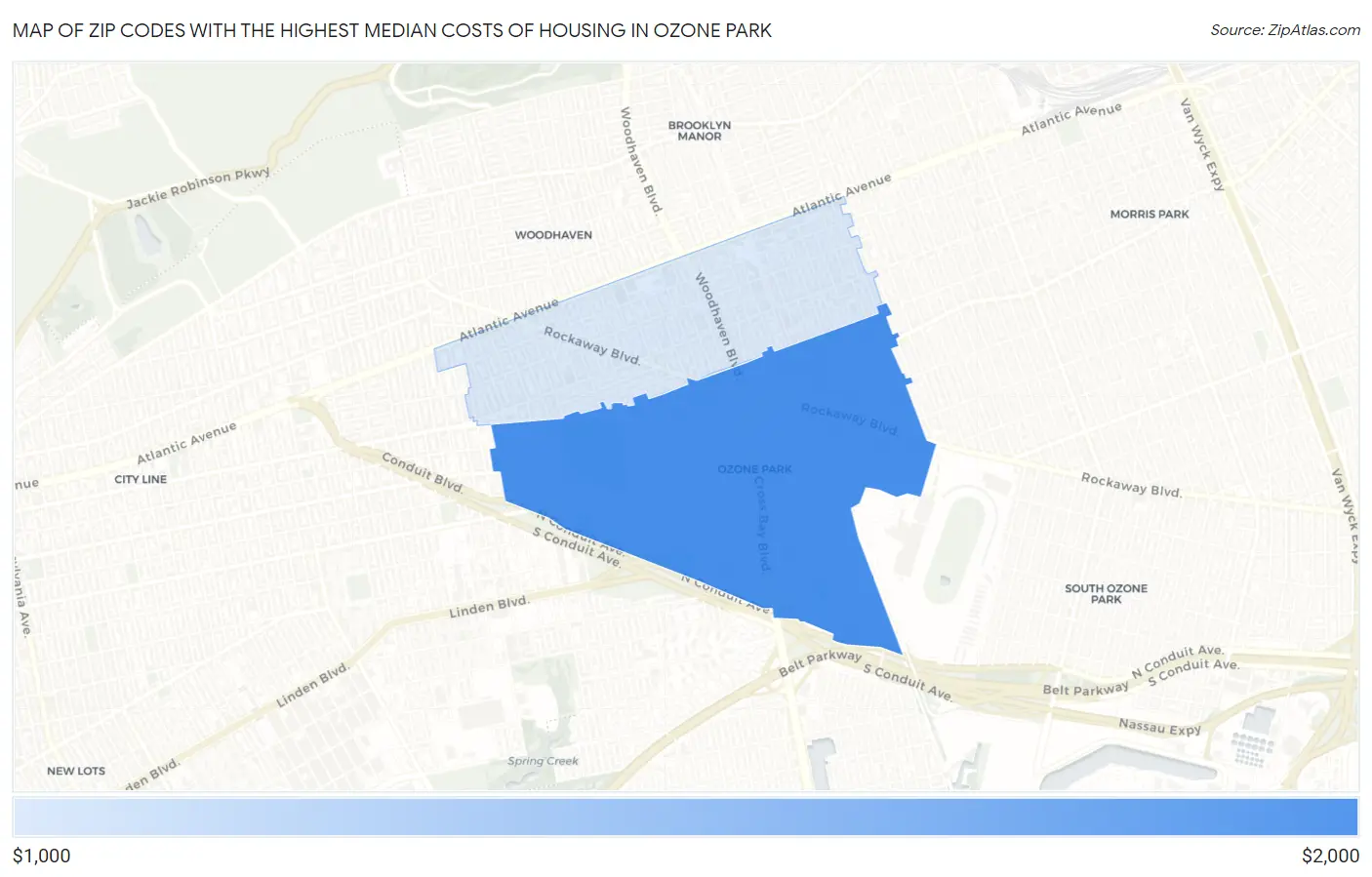 Zip Codes with the Highest Median Costs of Housing in Ozone Park Map