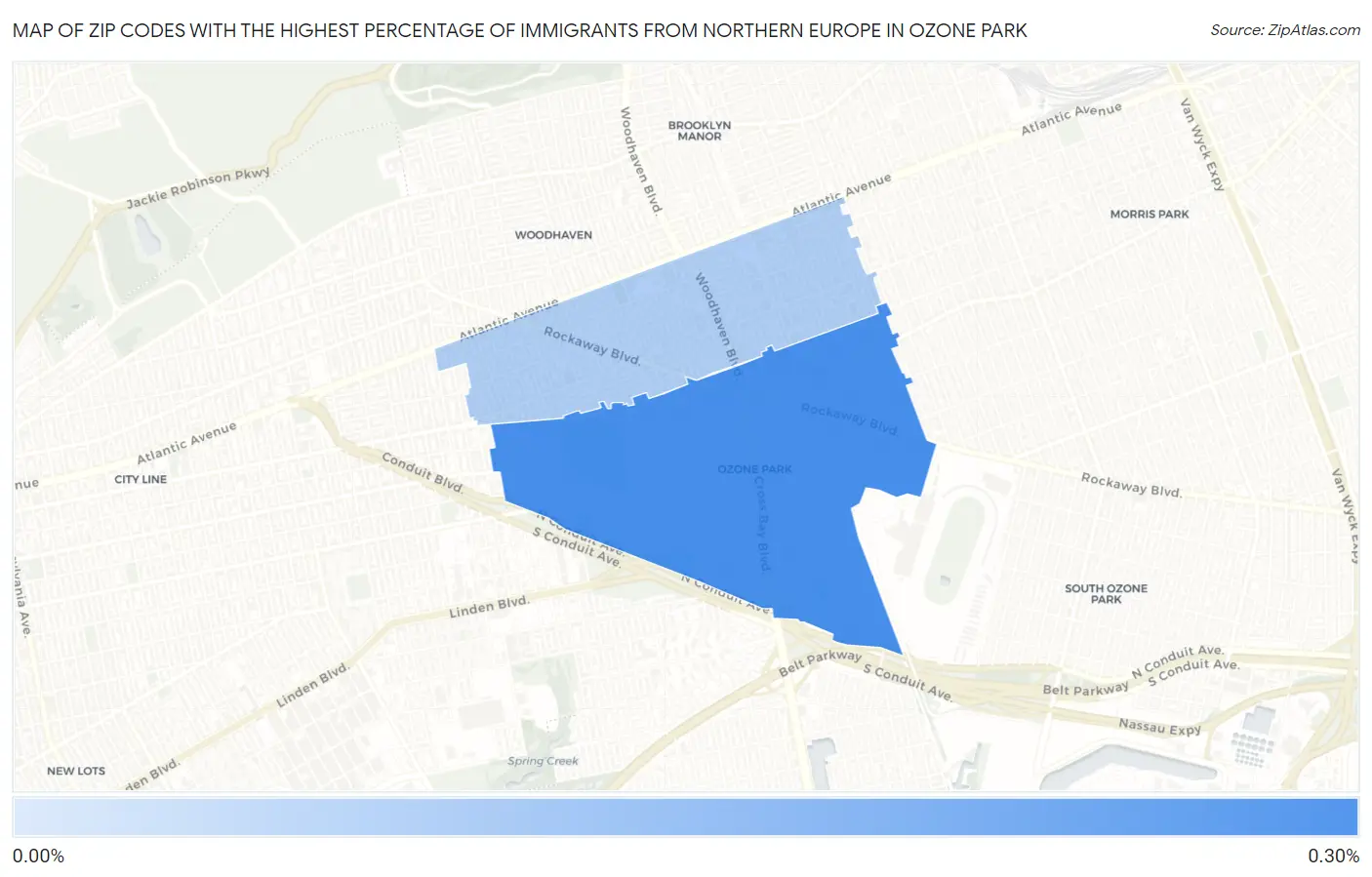 Zip Codes with the Highest Percentage of Immigrants from Northern Europe in Ozone Park Map