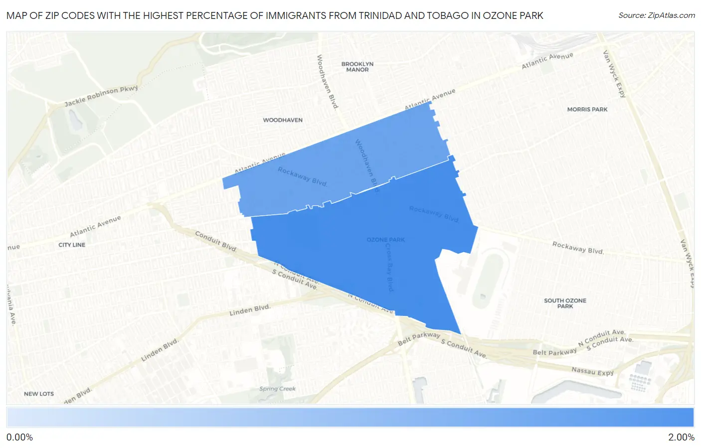 Zip Codes with the Highest Percentage of Immigrants from Trinidad and Tobago in Ozone Park Map