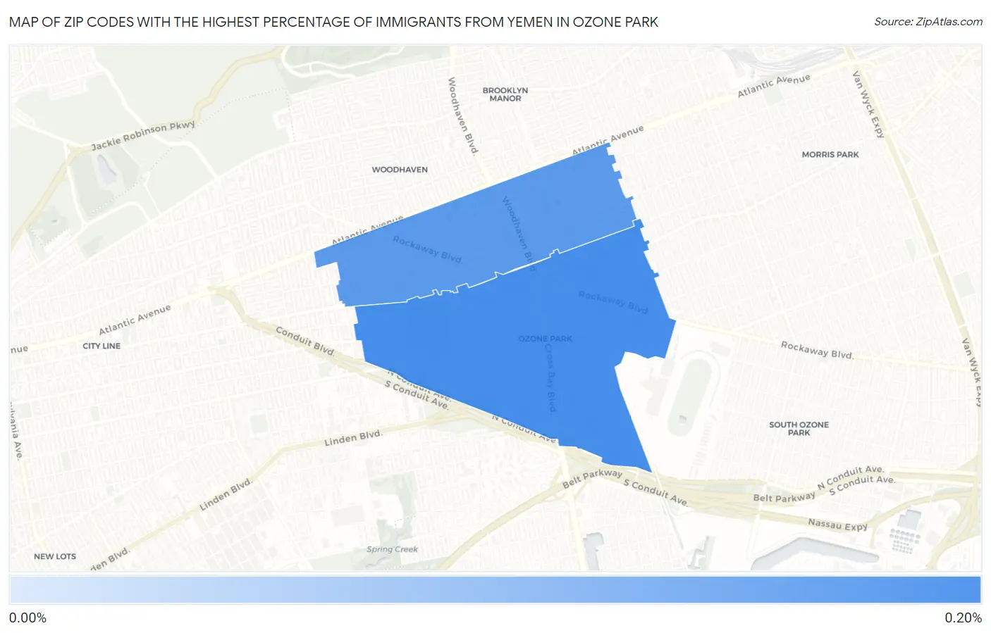 Zip Codes with the Highest Percentage of Immigrants from Yemen in Ozone Park Map