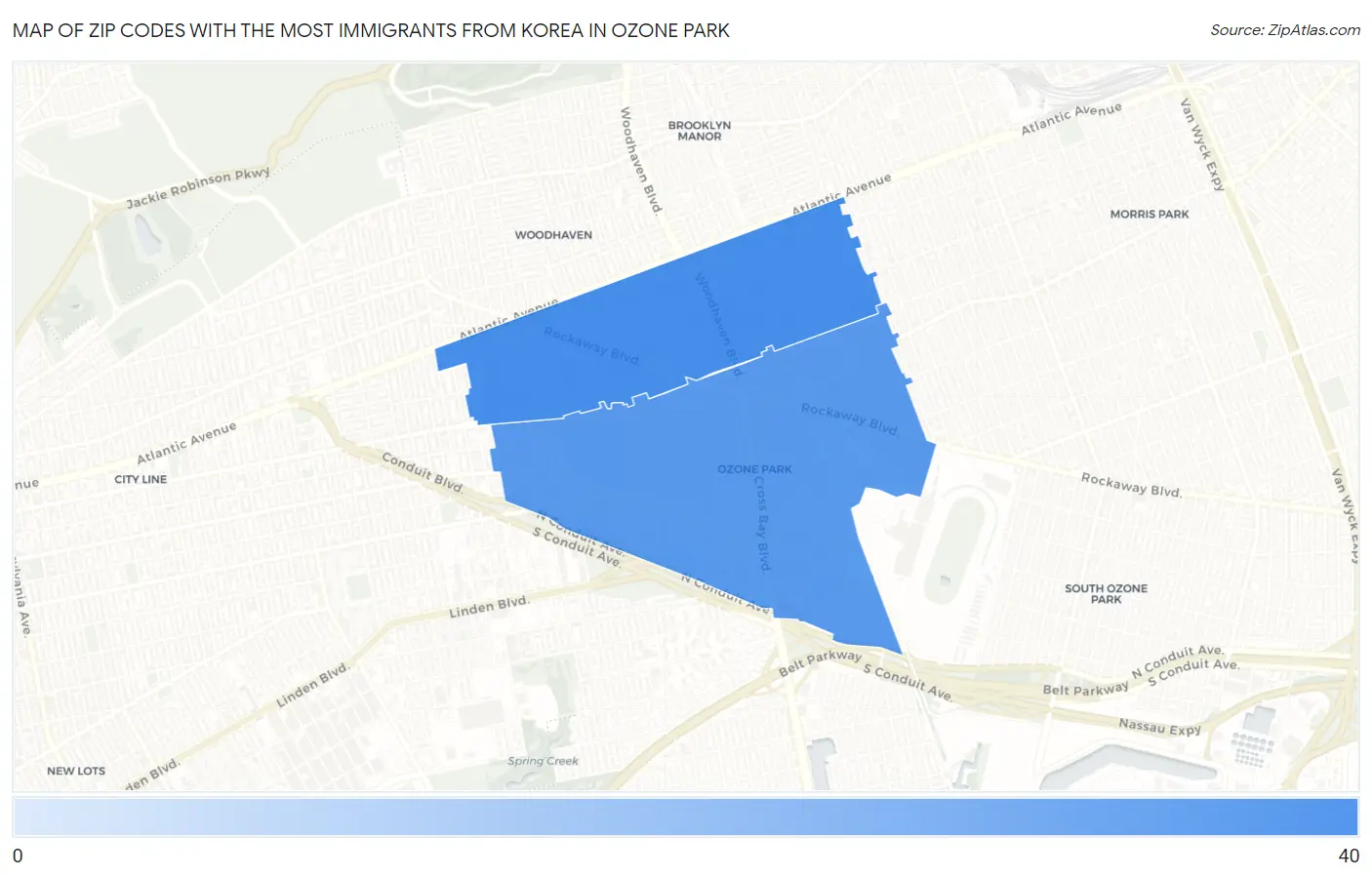 Zip Codes with the Most Immigrants from Korea in Ozone Park Map
