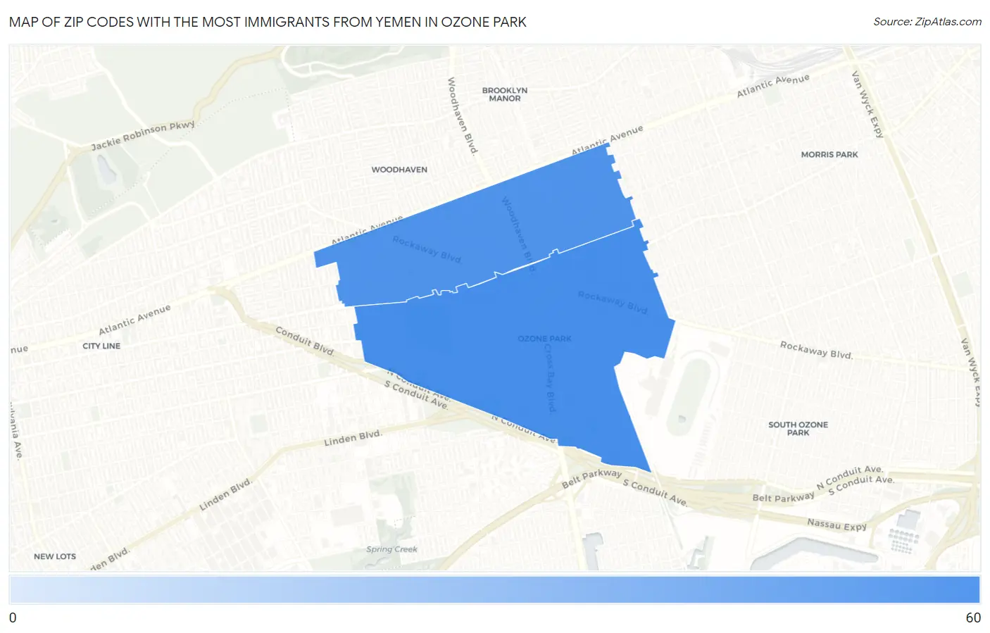 Zip Codes with the Most Immigrants from Yemen in Ozone Park Map