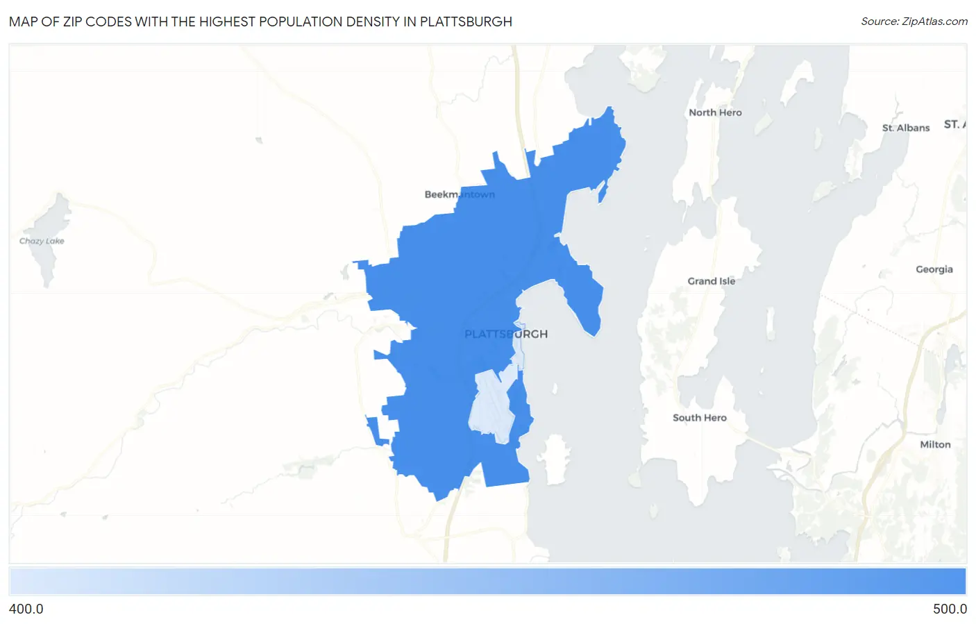 Zip Codes with the Highest Population Density in Plattsburgh Map