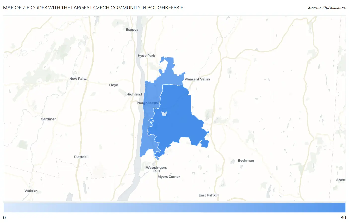 Zip Codes with the Largest Czech Community in Poughkeepsie Map