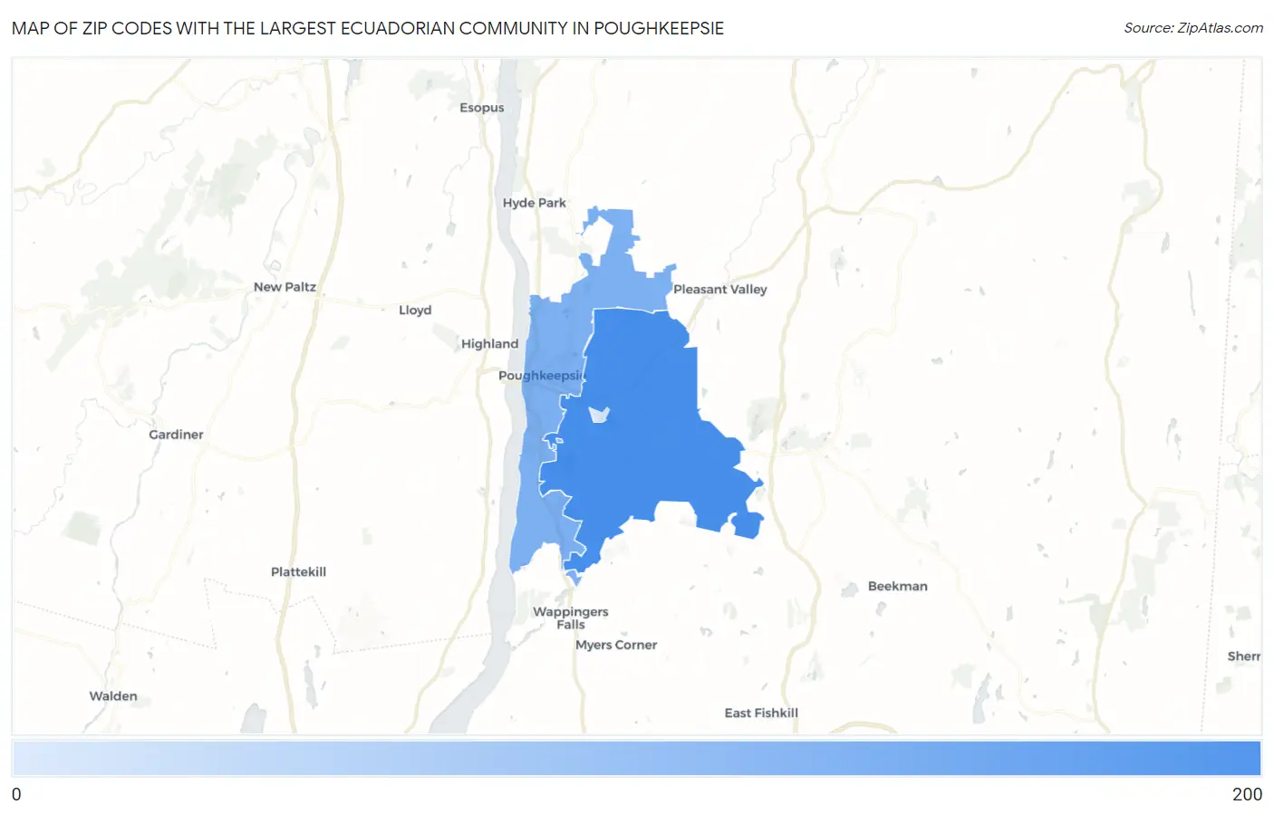 Zip Codes with the Largest Ecuadorian Community in Poughkeepsie Map