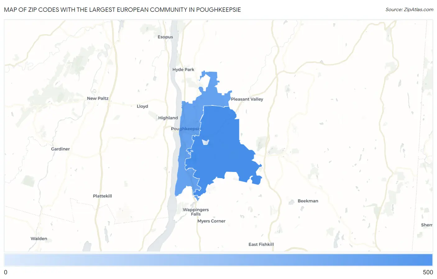 Zip Codes with the Largest European Community in Poughkeepsie Map
