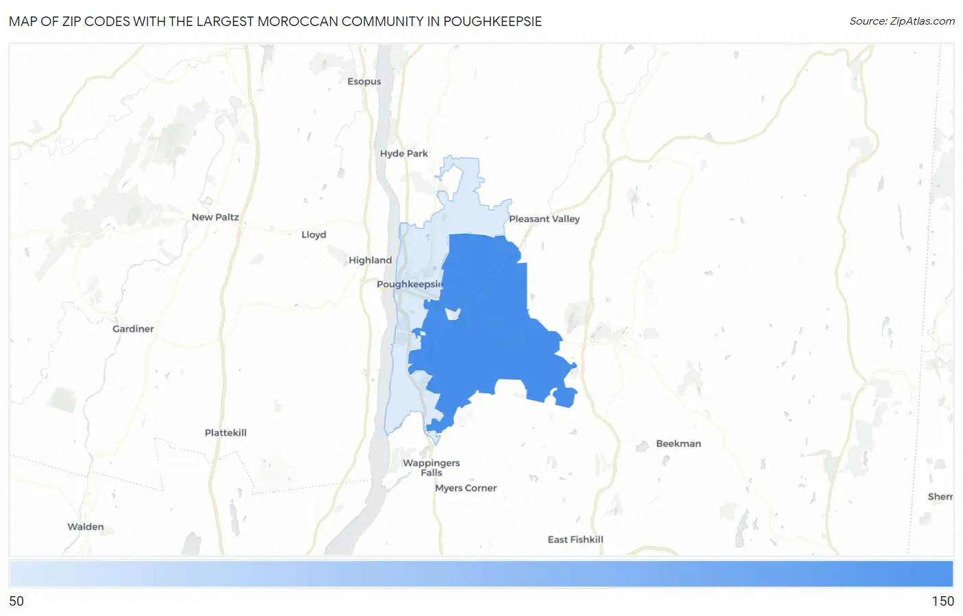 Zip Codes with the Largest Moroccan Community in Poughkeepsie Map