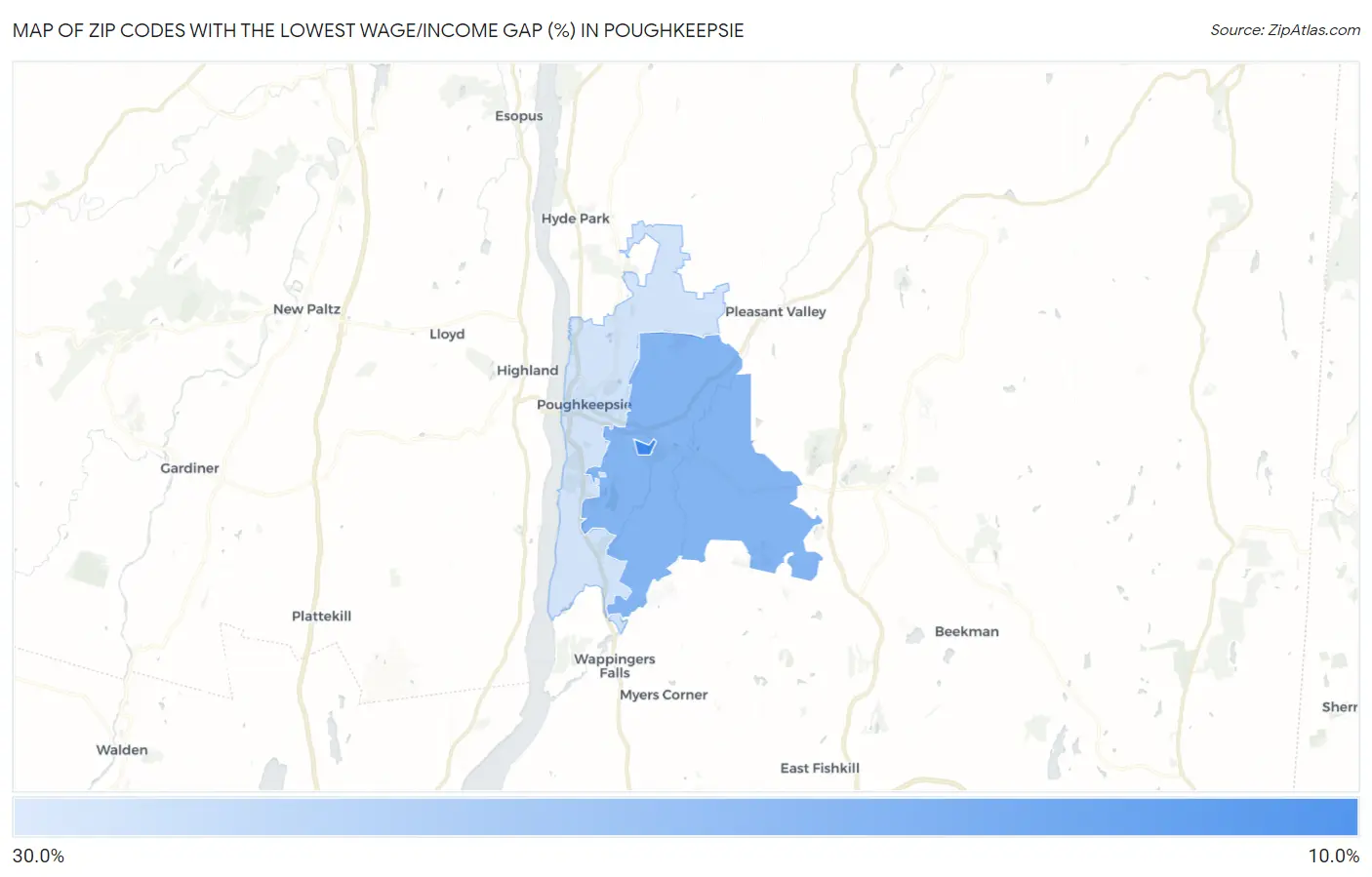 Zip Codes with the Lowest Wage/Income Gap (%) in Poughkeepsie Map