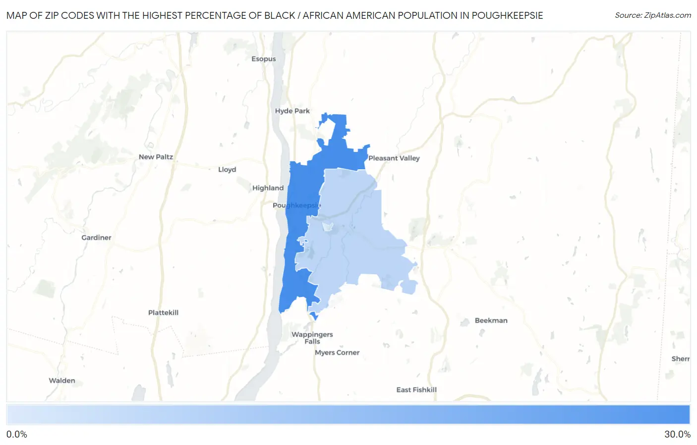 Zip Codes with the Highest Percentage of Black / African American Population in Poughkeepsie Map