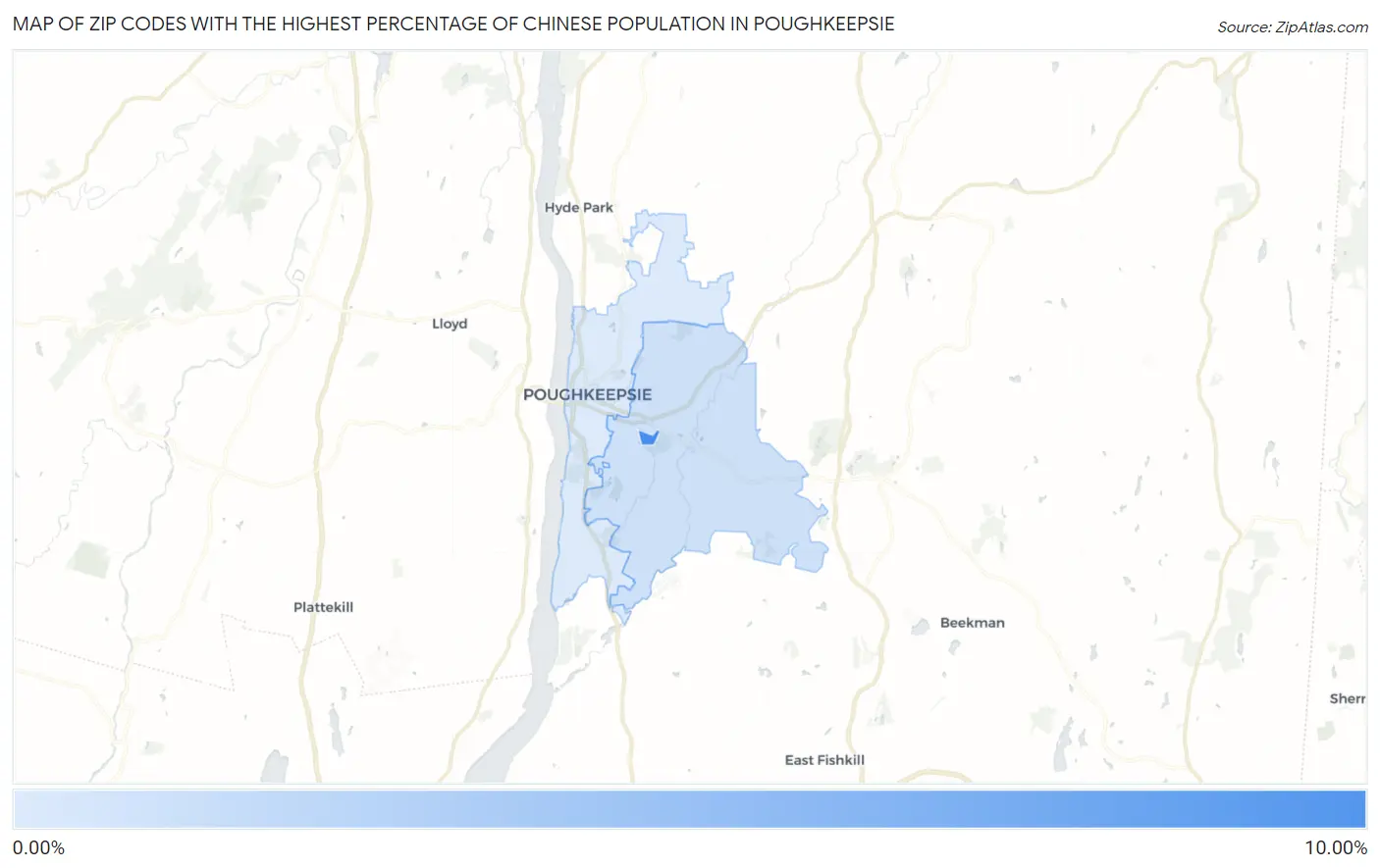 Zip Codes with the Highest Percentage of Chinese Population in Poughkeepsie Map