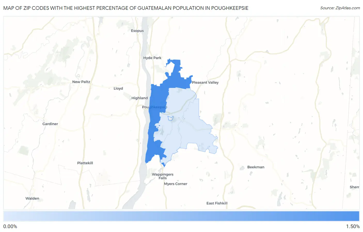 Zip Codes with the Highest Percentage of Guatemalan Population in Poughkeepsie Map