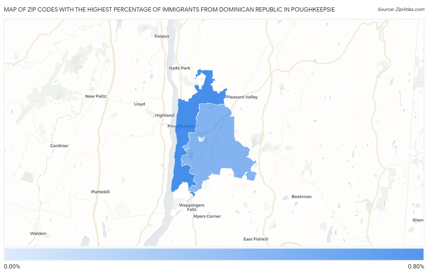 Zip Codes with the Highest Percentage of Immigrants from Dominican Republic in Poughkeepsie Map