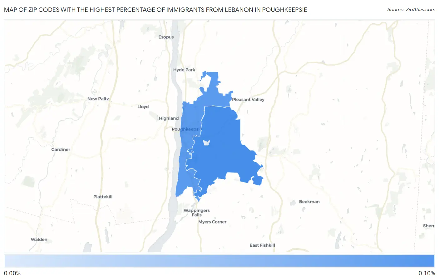 Zip Codes with the Highest Percentage of Immigrants from Lebanon in Poughkeepsie Map
