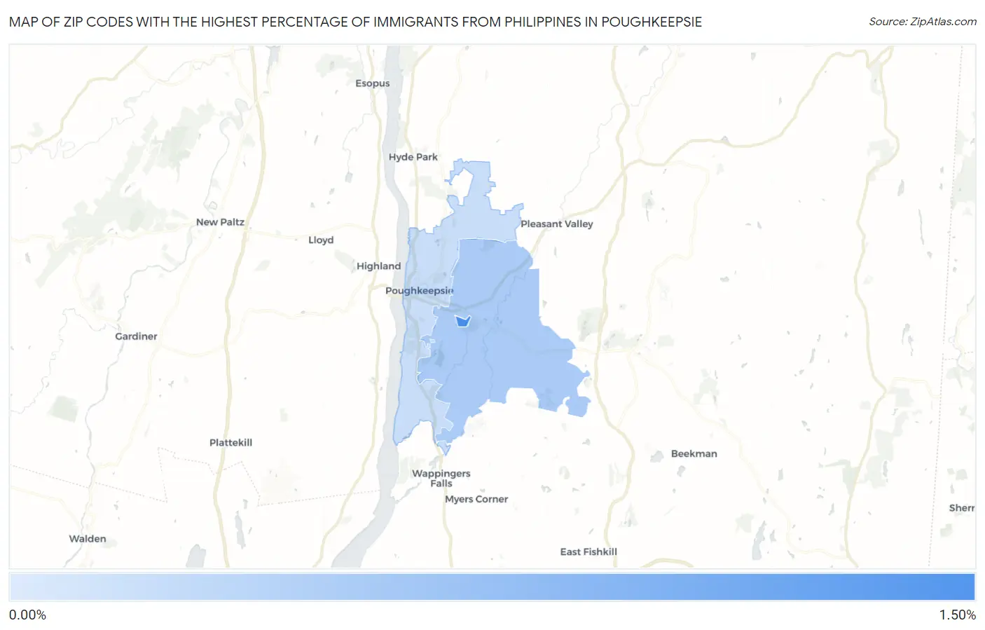 Zip Codes with the Highest Percentage of Immigrants from Philippines in Poughkeepsie Map