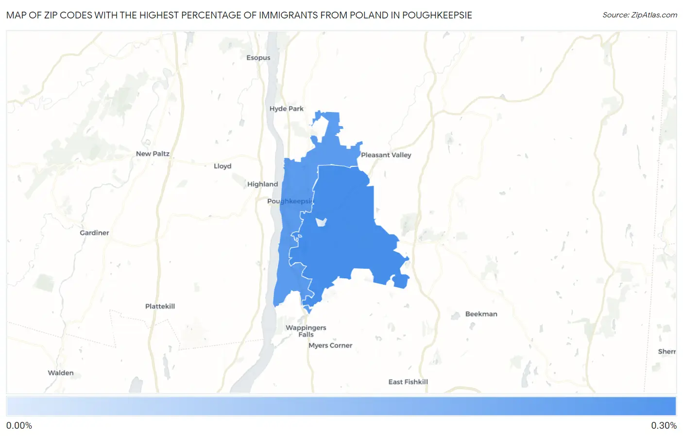 Zip Codes with the Highest Percentage of Immigrants from Poland in Poughkeepsie Map