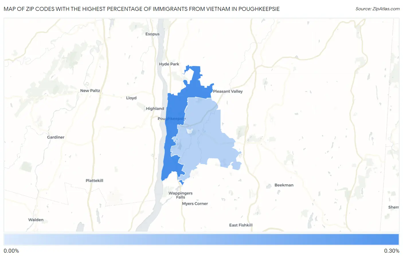 Zip Codes with the Highest Percentage of Immigrants from Vietnam in Poughkeepsie Map