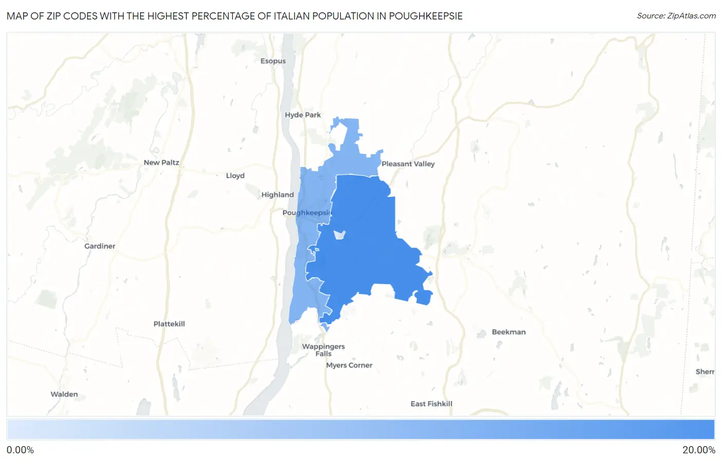 Zip Codes with the Highest Percentage of Italian Population in Poughkeepsie Map