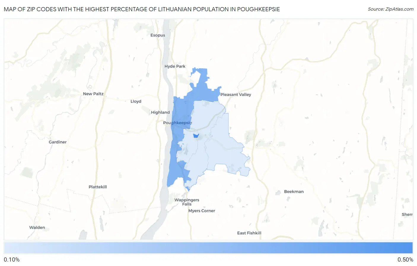 Zip Codes with the Highest Percentage of Lithuanian Population in Poughkeepsie Map