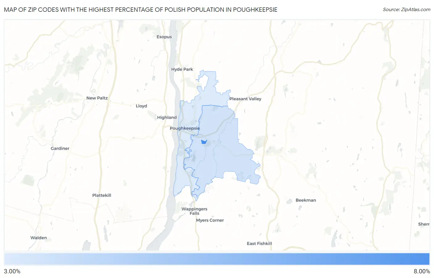 Zip Codes with the Highest Percentage of Polish Population in Poughkeepsie Map