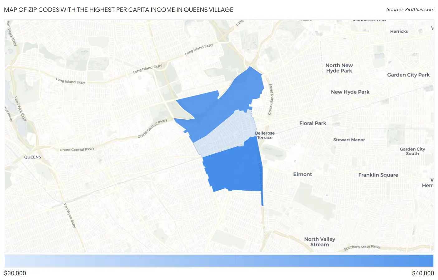 Zip Codes with the Highest Per Capita Income in Queens Village Map