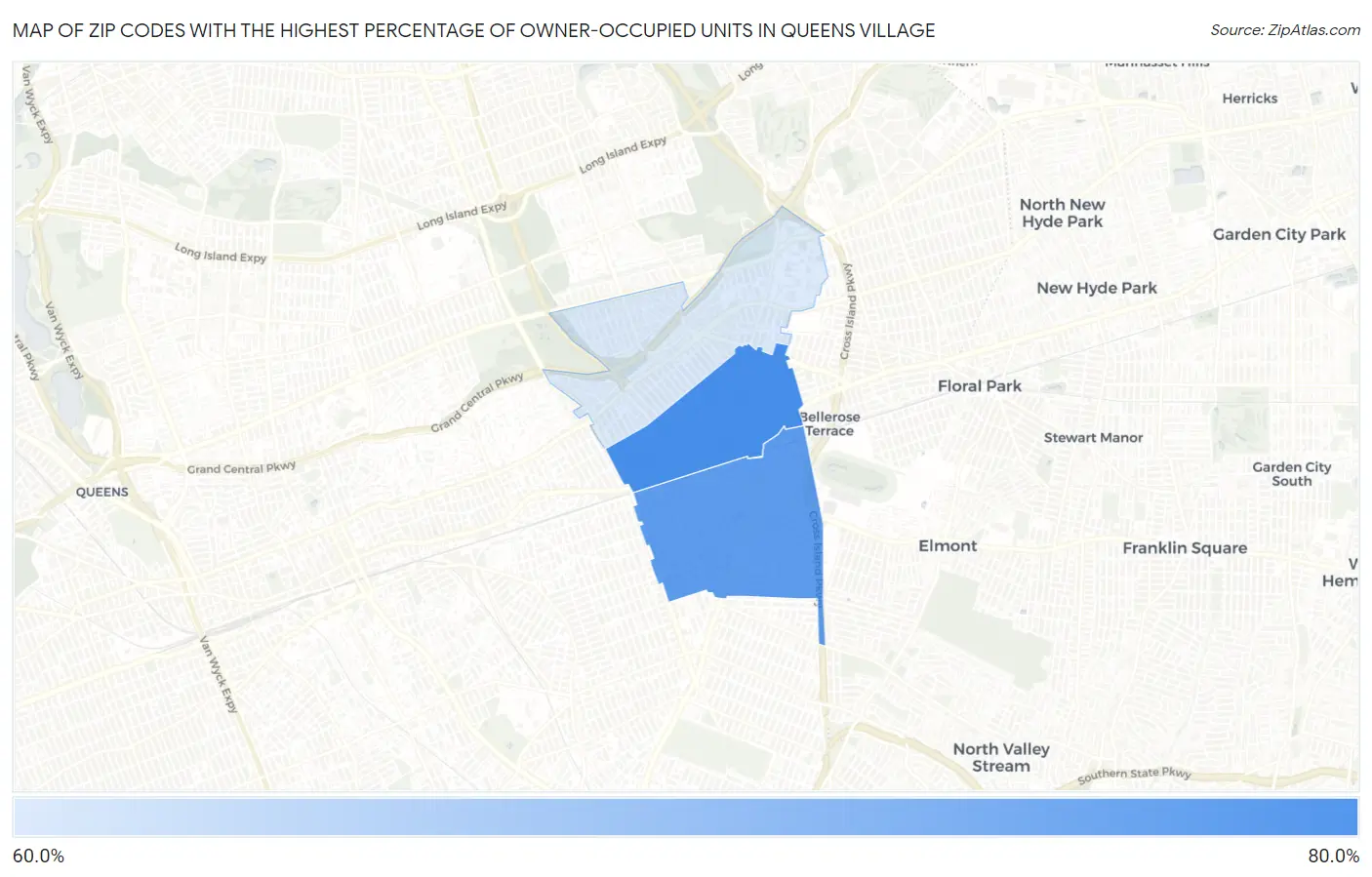 Zip Codes with the Highest Percentage of Owner-Occupied Units in Queens Village Map